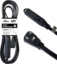 HONDERSON 3-Outlet Flat Plug Extension Cord, UL Listed, 6ft, 13A, Indoor