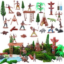 Plastic Indians Figures Playset 57 Pcs with Horse Tent Totem Educational Toys