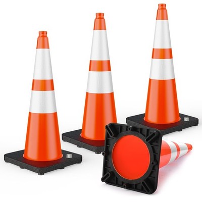28 Inch Traffic Cones with Black Weighted Base, PVC Orange Safety Cones for Traf