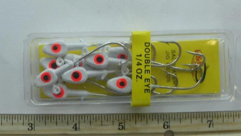 Cabezal de plantilla de agua salada doble ojo H&H Lures D1410-02 1/4 oz blanco 10 quilates Foto 2 de 3