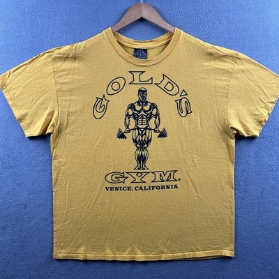 Gold s Gym Shirt Mens XL Yellow Classic Retro Muscle Beach Venice California
