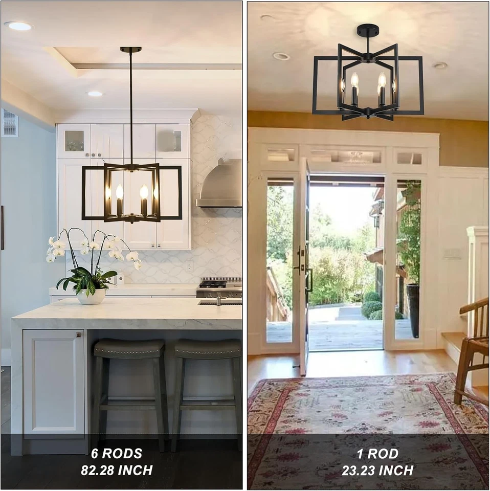 Black Chandelier 6 Light Industrial Farmhouse Modern Geometric Pendant Lighting - Image 4 of 4