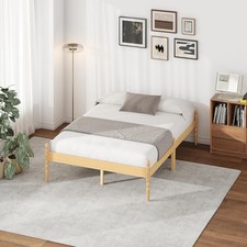 Bamboo Wood Double Bed Frame, Platform with Metal Slats Easy Install box damaged