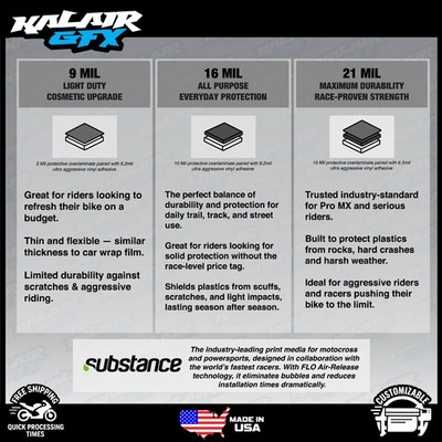 KALAIR GFX Revolt Red Graphics Kit – For Yamaha Blaster YFS200 1988-2002 – 16 Mil Thick