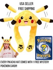 Moving Ears Soft Light Up Pikachu Hat W/ Free Pokémon Mystery Card Gift 