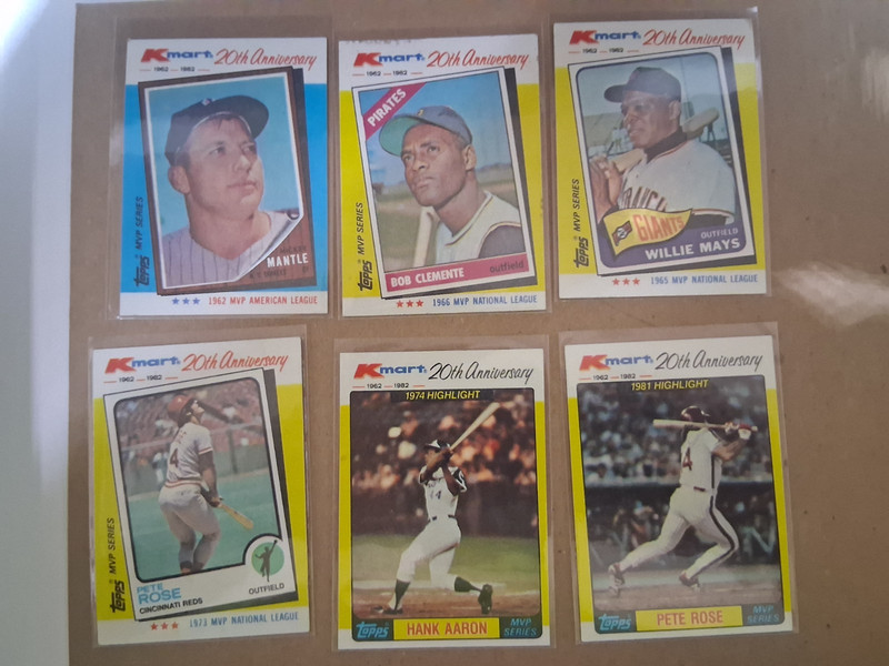 (1) set 1982 TOPPS KMART BASEBALL 20th Anniversary AL & NL MVP Cards Mantle Mays