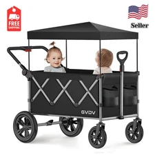 2-Seater Wagon Stroller for Kids, Foldable Toddler Stroller with Canopy, 330lbs 