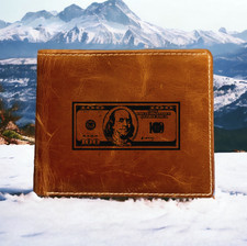 100 Bill Leather Wallet Bifold Premium Quality Buffalo Benjamin Money Gift NEW