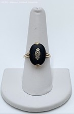 Vintage 10K Yellow Gold Black Onyx Diamond Accent Ring Art Deco Style Size 8.25