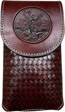 50 PESOS LEATHER PHONE HOLSTER POUCH BASKET WEAVE BELT LOOP UNIVERSAL EH13011