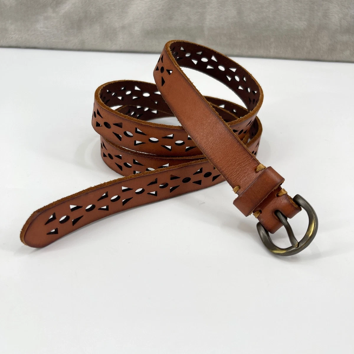 Silver Tone Studded Brown Leather Skinny Belt Large J Crew Moto Biker Casual Skinny Metallic Italian Leather Belt For Women | J.Crew main image 2