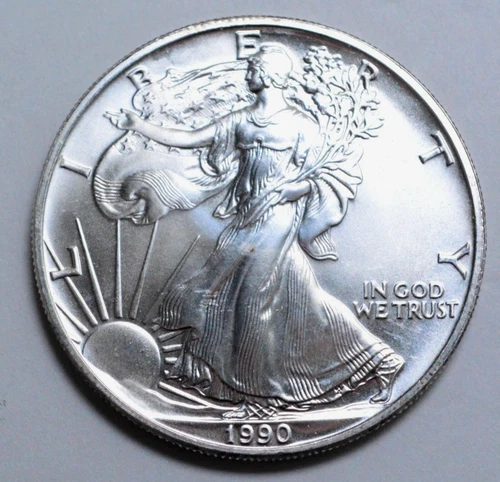 1990 American Silver Eagle Dollar 1 Oz 999 Silver Coin, No Reserve $.