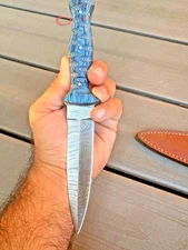 Custom handmade Damascus Steel Double Edge Hunting dagger Knife Boot throwing