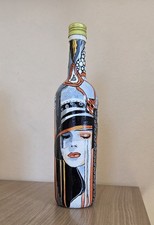 Handbemalte Flasche. Buntes Porträt- Design.Geschenkidee. Handarbeit. Unikat