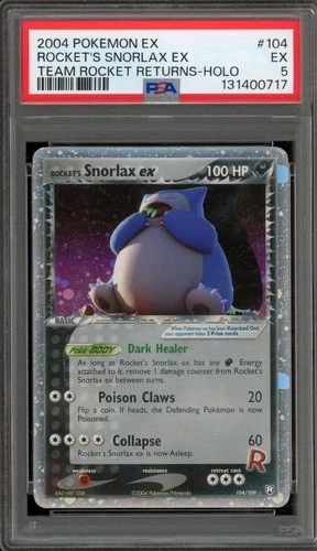 Pokemon Rocket's Snorlax ex EX Team Rocket Returns Holo Ultra Rare #104 PSA 5