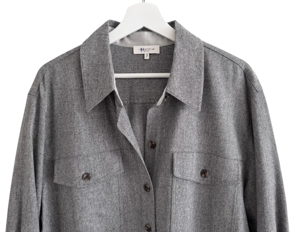 Lafayette 148 Rhea Wool Cashmere Shirt Dress XL Button Up Flannel w/ Pockets - Image 4 of 4