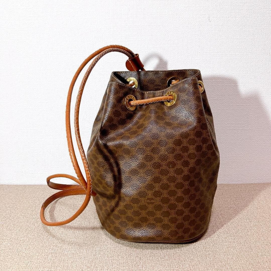 CELINE Backpack Macadam Pattern Drawstring Bag Br… - image 1