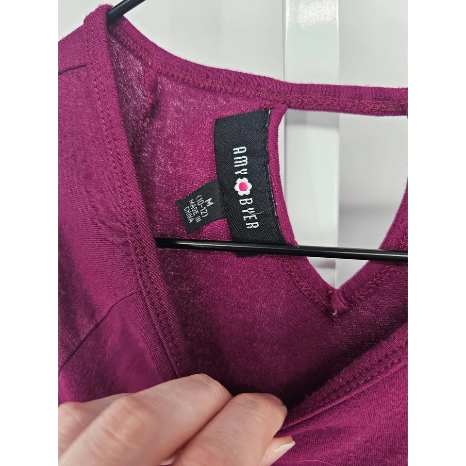 Amy Byer 女孩 M 码 (10-12) 紫色长袖衬衫露肩 Y2K — 第 2/3 张图片