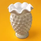 Vintage Fenton Milk Glass Crimped Hobnail Mini Vase 3.5"- Silver/Magenta Sticker