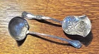 2 Sterling Silver Repousse Serving Spoons Fruit Berry & Flower 5.5". 34 Grams