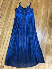 Express Blue Sheer Geometric Printed Sleeveless V Neck Maxi Dress Y2K