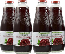 100% Organic Pomegranate Juice, 33.8 Oz Glass Bottle (4 Pack) No Sugar, No Artif