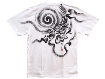 Ryujin Shintoism painting T-shirt Handmade white