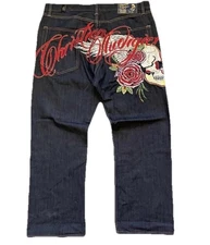 Vintage Y2K Christian AUDIGIER Dark Warm Denim Embroidered Jeans 36