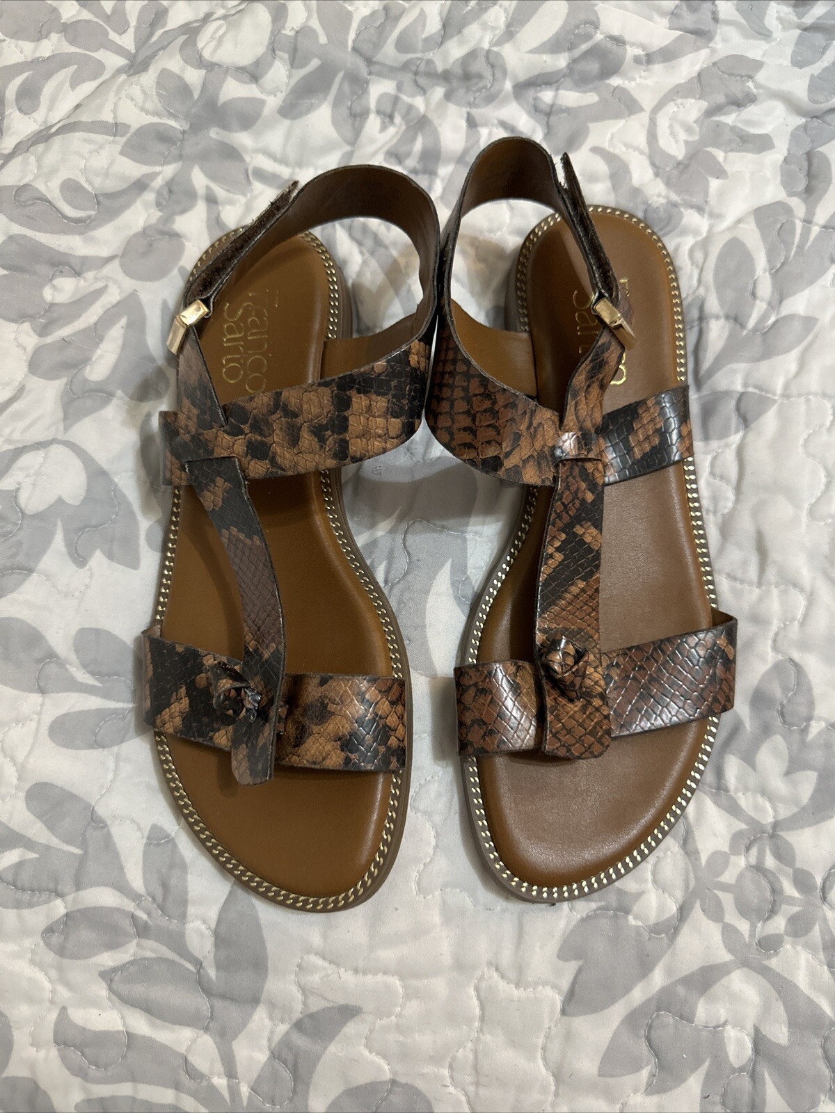 Franco Sarto Sandals Glenni Black Brown Snake Print Open Toe