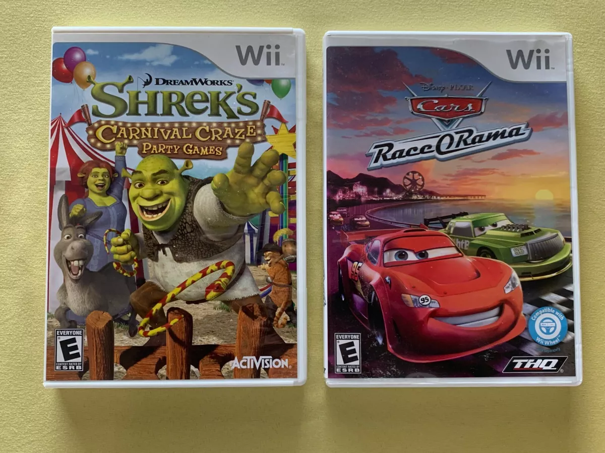 NINTENDO WII GAME LOT OF 2 -SHREKS CARNIVAL CRAZE PARTY GAMES & CARS RACE O  RAMA