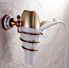 Luxury Rose Gold Brass Bathroom Wall Mounted Hair Dryer Holder Rack Kba388