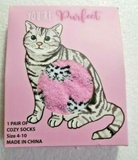 Kitten Cat Cozy Socks Pink Modern Expressions Size 4-10 Cat Lover You're Purfect