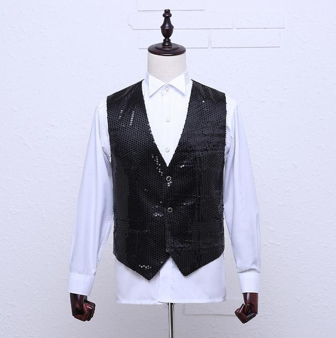 Men's Stage Chorus Show Sequin Vest Dance Casual Slim Fit Cardigan Waistcoat New image 10