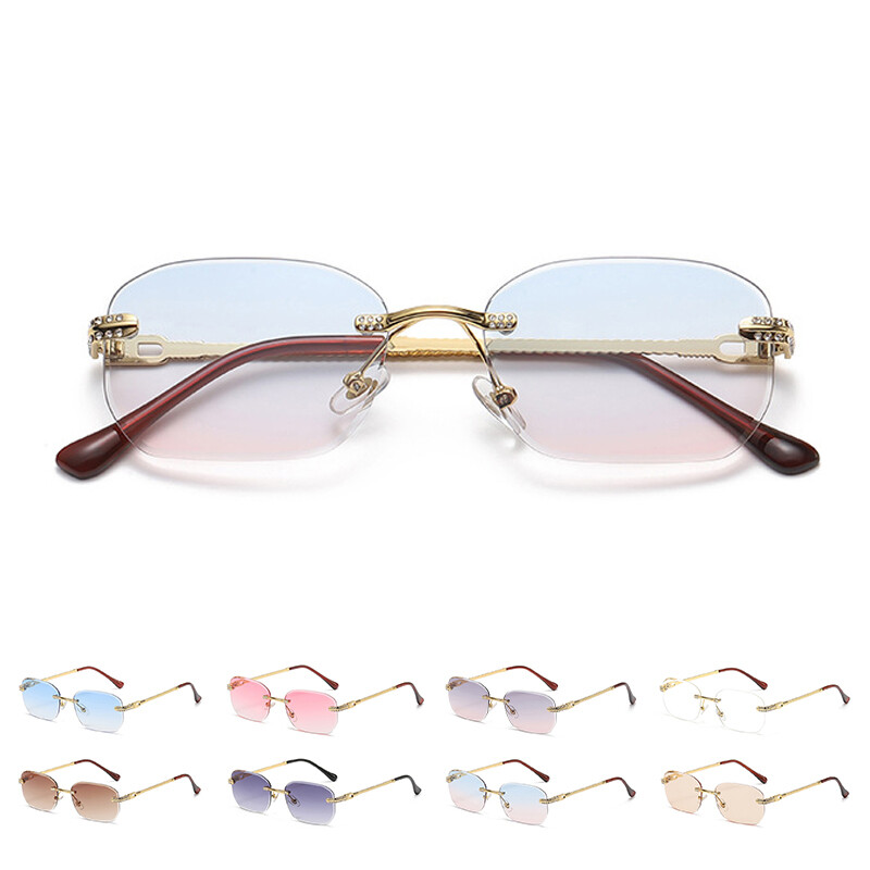 Retro Rimless Rectangle Sunglasses Frameless Tinted Lens Eyewear Retro Rimless Rectangle Sunglasses for Women Men Tinted Lens  main image 3