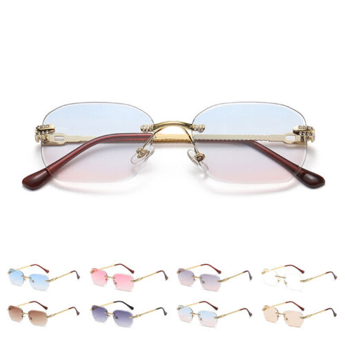 Rimless Rectangle Sunglasses Tinted Frameless Eyewear Vintage Glasses for Women - Afbeelding 1 van 20