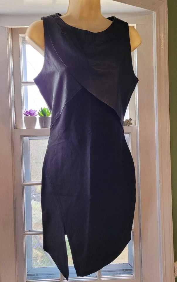 Vestido Vaina HAUTE HIPPIE Cordero Cuero Corpiño 6 $545 Sin Mangas Bodycon LBD Asym Foto 4 de 4