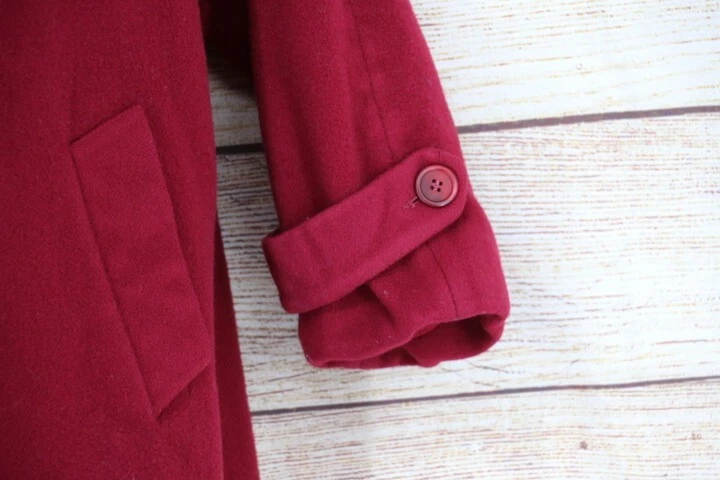 VINTAGE Jones New York Womens Size Large Wool Trench Winter Button Up Coat Red - Image 3 of 4