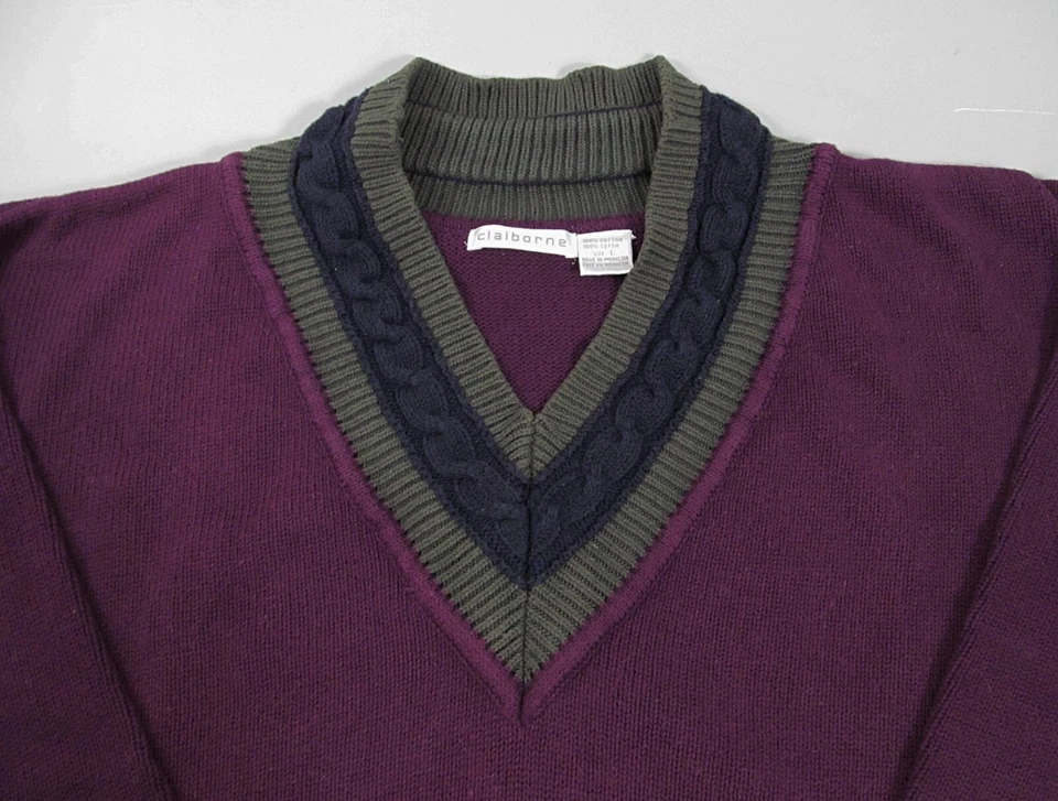Suéter Vintage Tenis Cricket Para Hombre Talla L Púrpura Tejido Cuello en V Preppy Foto 2 de 4