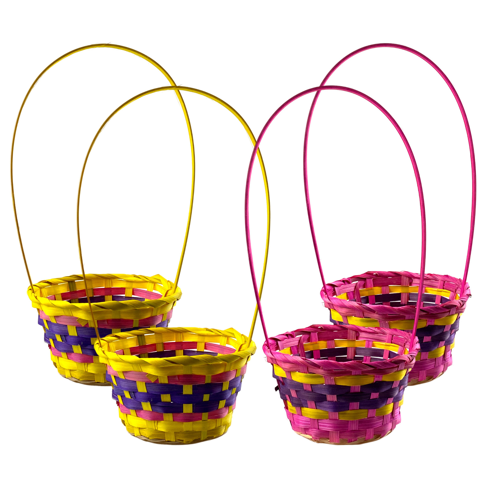 Easter Egg Hunt Wicker Baskets - Pink Purple Yellow (Set of 4)