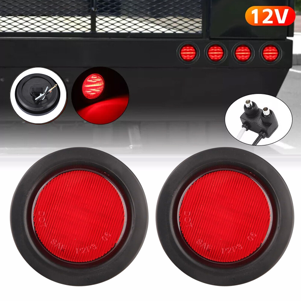 2/4 Pack Red 2.5-Inch Round LED Side Marker Lights with Grommet for Trailer or Trunk Safety Lighting