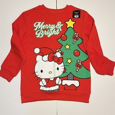 Hello Kitty Christmas Sweatshirt Kids Girls Size Large Red Merry  Bright Sanrio