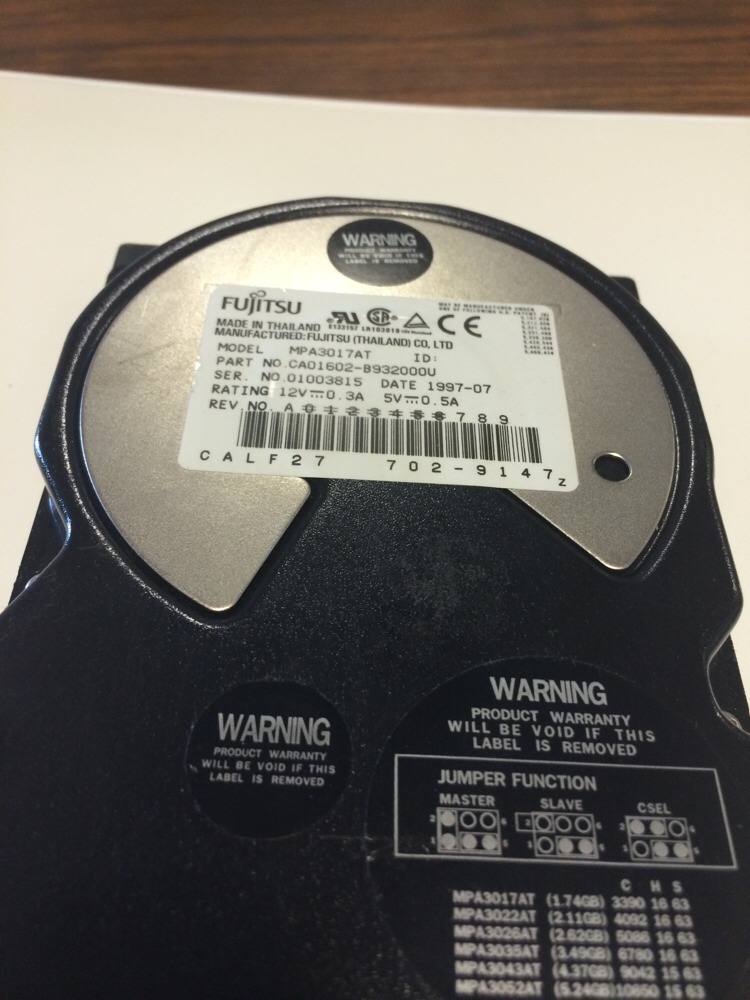 Disque Dur Fujitsu IDE PATA MPA3017AT – 1,74 Go, 3,5", Interface ATA-100, Occasion Fonctionnel