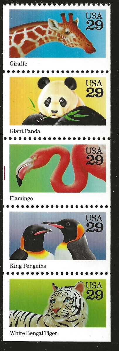aページ US Scott #2709a, Booklet Pane 1992 UNFOLDED Wild Animals 29c VF