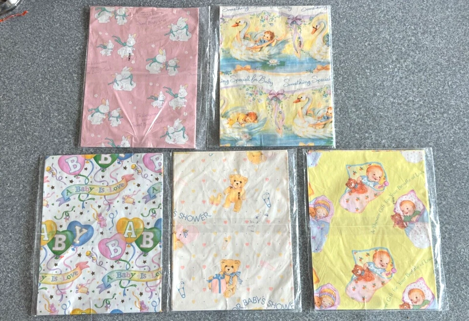 5 paquetes nuevo envoltorio de regalo vintage para bebé - hoja = 8,33 pies cuadrados Carlton/No me olvides Foto 3 de 4