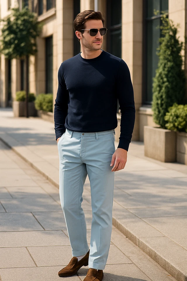 Brooks Ltd Bltd Hombre Pierna Recta Azul Ramie Verano Talla 52 - Imagen 2 de 4