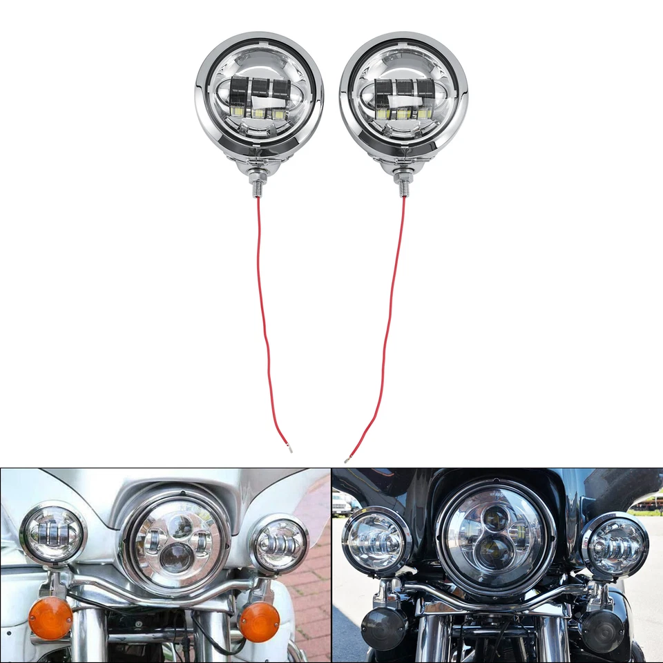 Pair 4-1/2" LED Fog Passing Light & Housing Bucket For Harley Electra Glide Dyna - Image 4 of 4