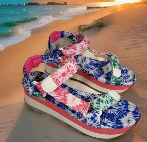Dirty Laundry Goin’ Out Multicolor Tie Dye Chunky Platform Sandals Wedge style.