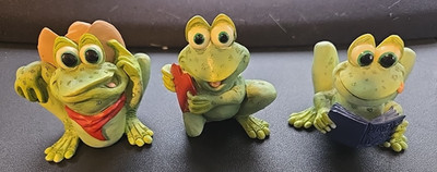 Vintage Sprogz Frogs Set of 3 Red Heart, Cowboy Sheriff, Playfrog Magazine Resin
