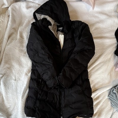 Lands' End Primaloft Women's Black Hooded Long Puffer Coat Zip Insulated