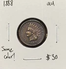New Listing1888 1c Indian Head Cent AU ~Sharp AU + Toning!